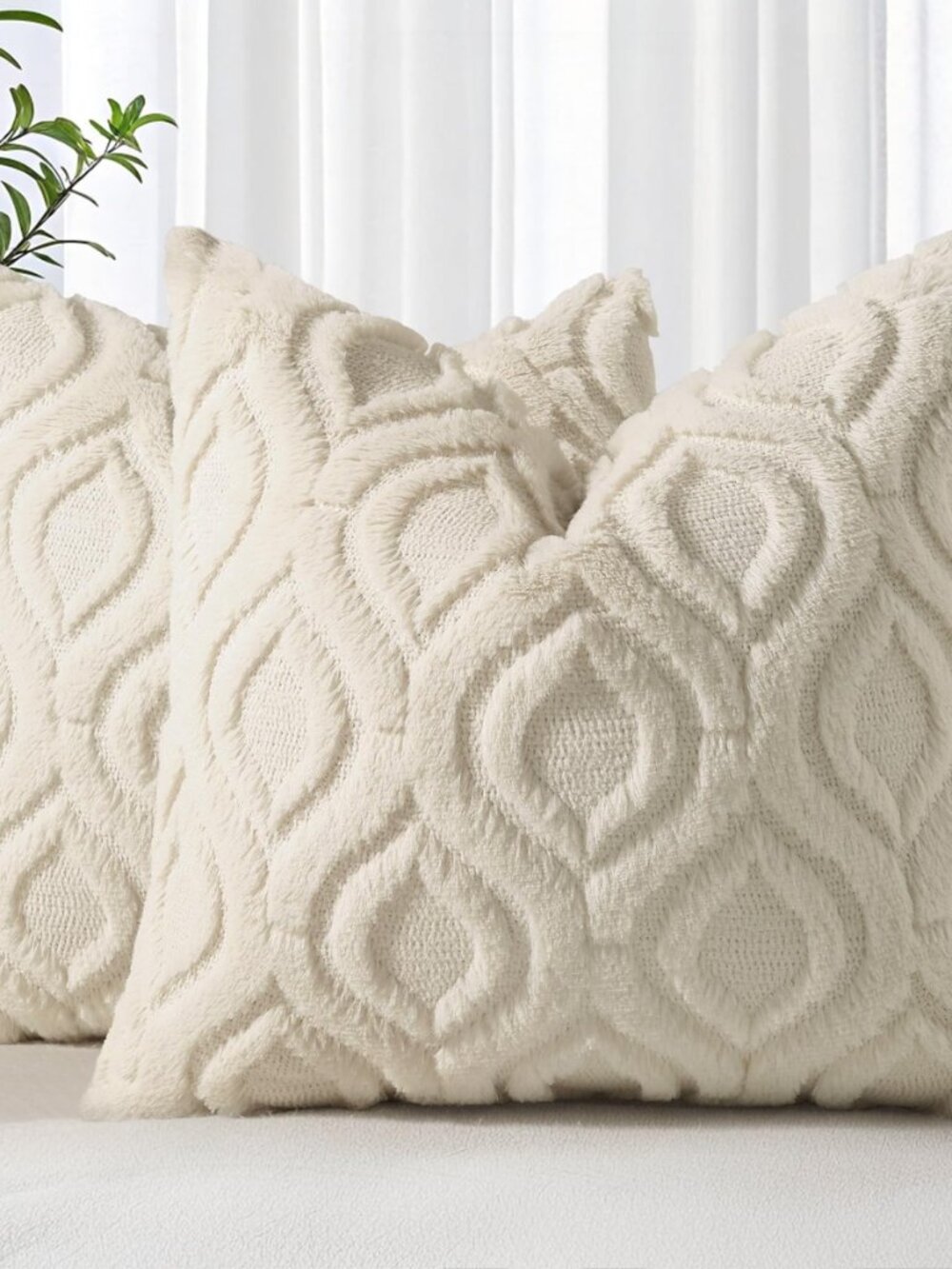 Faux Fur Plush Soft Beige Throw Pillow Covers 18x18 Set of 2